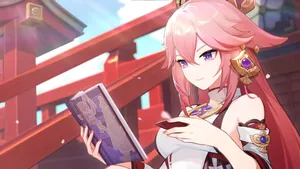 Yae Miko Pfp With Book Wallpaper