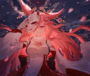 Yae Miko Pfp With Fox Mask Wallpaper