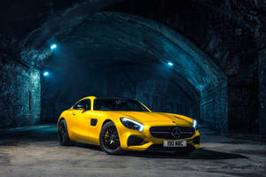 Yellow Amg At A Tunnel Entrance Wallpaper