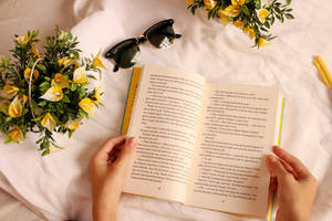 Yellow Flowers Aesthetic Book Desktop Wallpaper