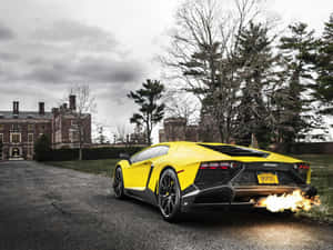 Yellow Lamborghini Aventador Exhaust Flames Wallpaper