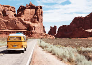 Yellow Mini Van On World Travel Wallpaper