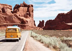 Yellow Mini Van On World Travel Wallpaper