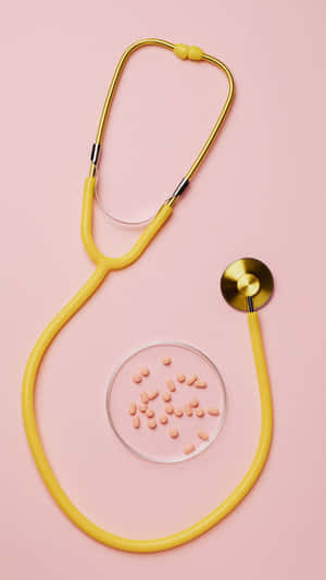 Yellow Stethoscope Pink Pills Pink Background Wallpaper