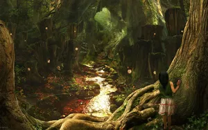 Young Girl In An Enchanted Forest Wallpaper