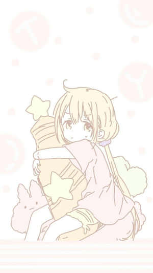 Young Girl Smiling Under An Umbrella In A Cute, Totally Kawaii Anime Aesthetic Wallpaper