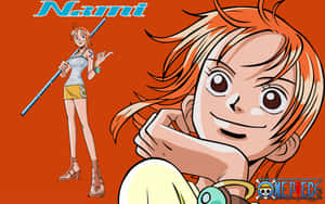 Young Nami One Piece Against Dark Orange Backdrop Wallpaper
