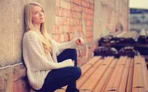 Young Teen Model In Knitted Cardigan Wallpaper