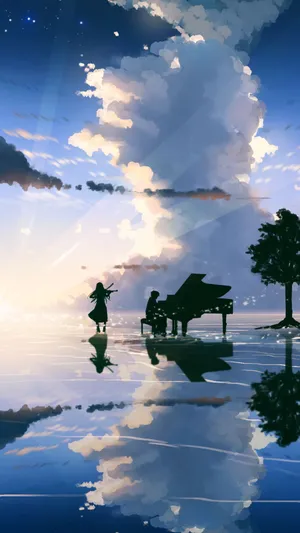 Your Lie In April Iphone Kaori Violin Silhouette Pictures Wallpaper