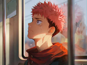 Yuji Itadori Crying On Train Wallpaper