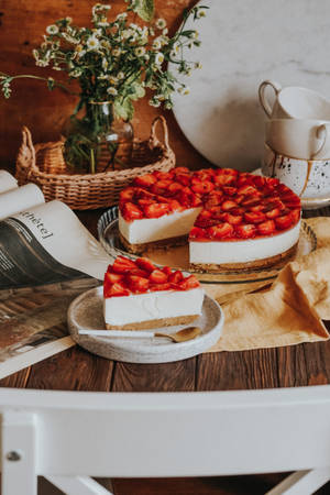 Yummy Strawberry Cheesecake Wallpaper