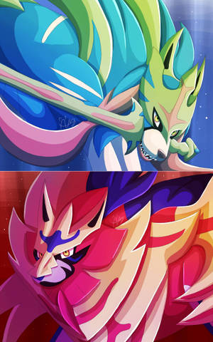 Zamazenta And Zacian Split Screen Wallpaper