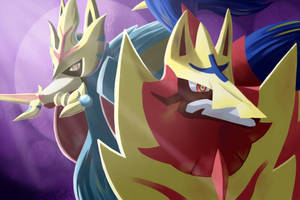 Zamazenta And Zacian Violet Background Wallpaper