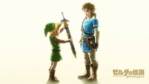 Zelda Botw Little Link Giving Sword To Big Link Wallpaper