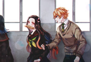 Zenitsu And Nezuko Visit Their Old School Wallpaper