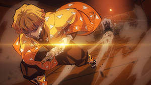 Zenitsu Cuts Down An Enemy With A Single Lightning-fast Stroke Wallpaper