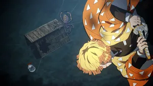 Zenitsu Fights A Giant Demon Spider Wallpaper