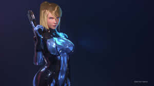 Zero Suit Samus Expertly Wielding A Massive Blaster. Wallpaper