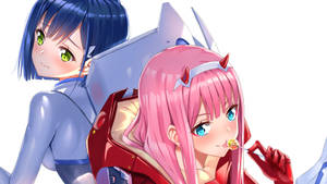 Zero Two And Ichigo, In A Passionate Embrace. Wallpaper