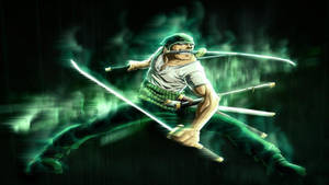 Zoro Unleashing An Awe-inspiring Aura Of Green Wallpaper